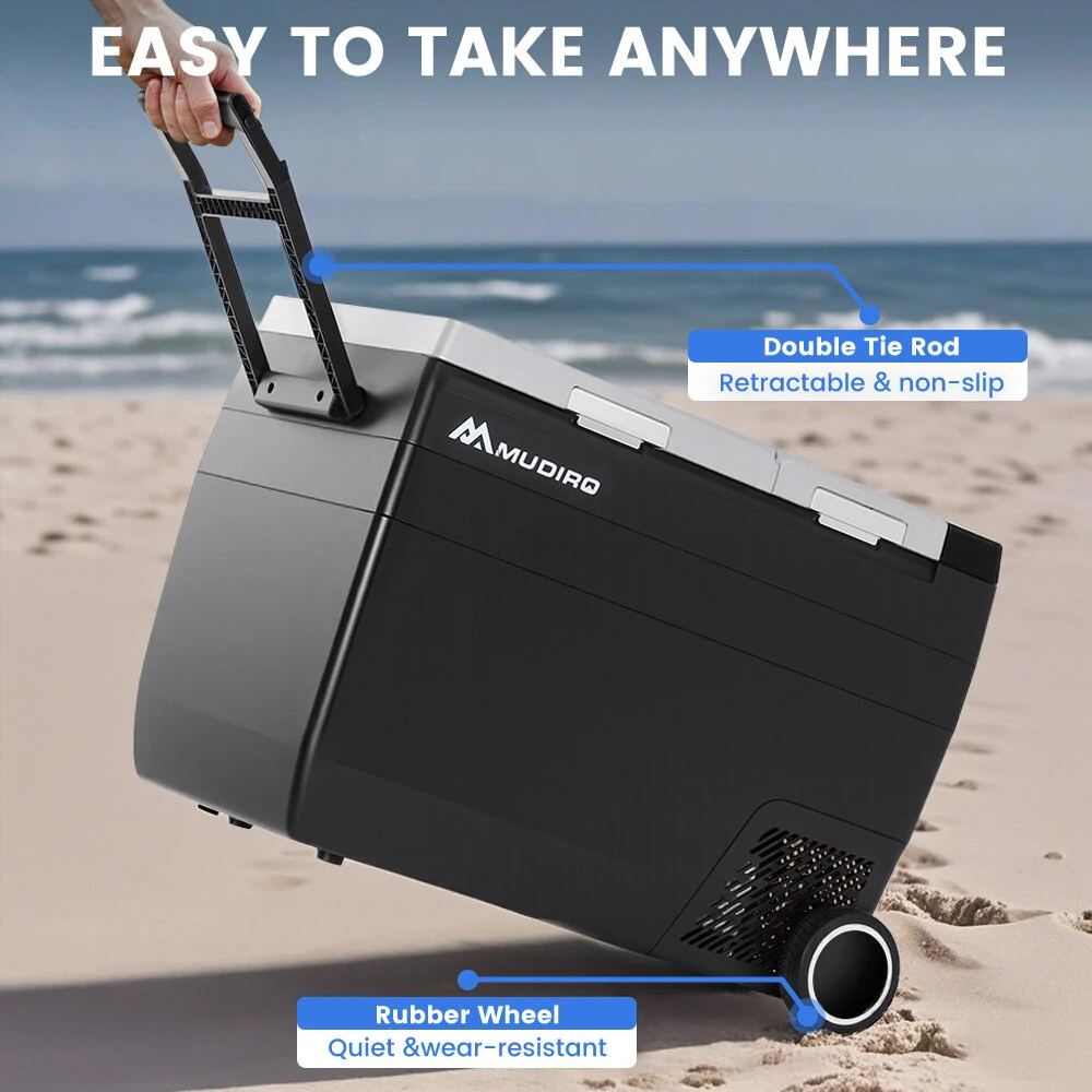 MUDIRO MR-Z55 12V Car Refrigerator 58 Quart (55L) Portable Fridge Freezer Dual Zone -4℉-68℉ Compressor Electric Cooler 12/24V DC, 110~240V AC for Overlanding, Camping, RV, Truck