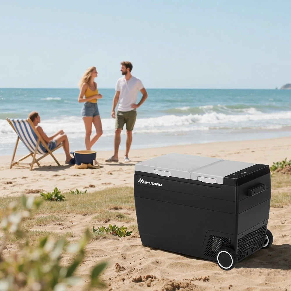 MUDIRO MR-Z55 12V Car Refrigerator 58 Quart (55L) Portable Fridge Freezer Dual Zone -4℉-68℉ Compressor Electric Cooler 12/24V DC, 110~240V AC for Overlanding, Camping, RV, Truck
