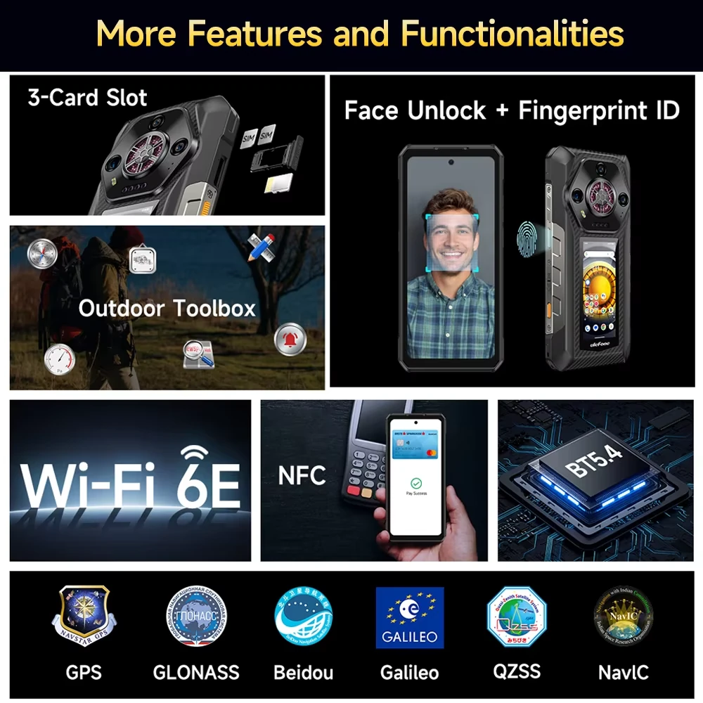 Ulefone Armor 30 Pro 5G AI Dual Display Loudspeaker 32GB RAM 512GB ROM 50MP Triple Camera 64MP Night Vision Dimensity 7300X 6.95 inch 120Hz 12800mAh 66W Fast Charge WiFi 6E NFC IP68 IP69K Waterproof Rugged Smartphone