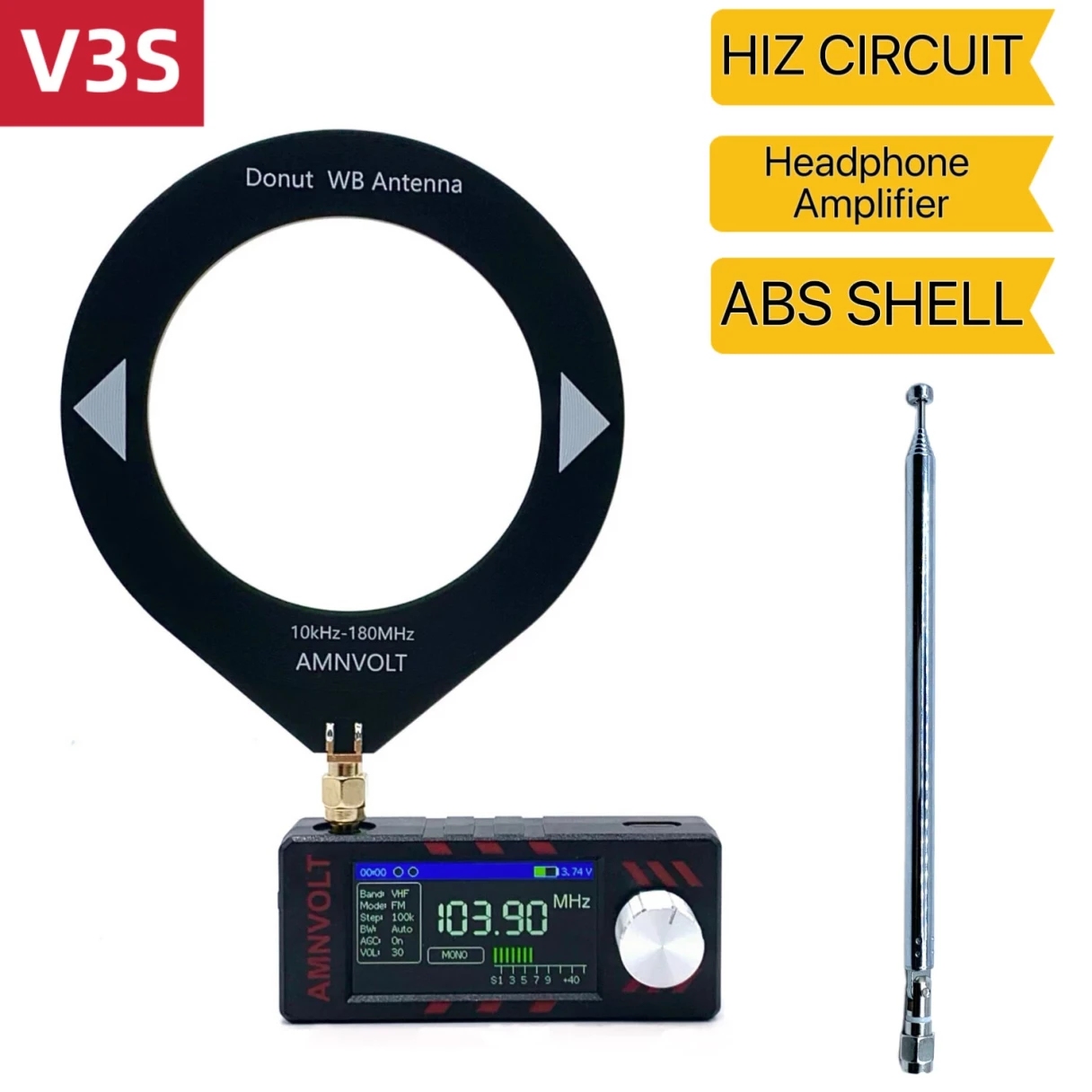 AMNVOLT SI4732 DSP Radio Receiver with HiZ Full Band 1.9 Inch IPS Screen Supports SSB USB LSB AM FM Modes Built-in Headphone Amp Portable Open Source Upgradable Firmware