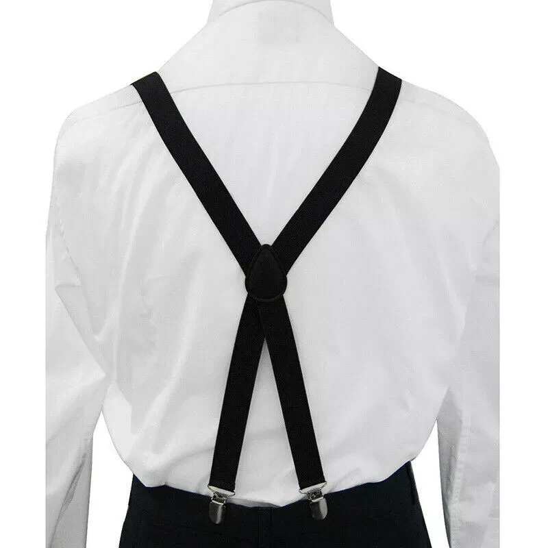 Men's Suspenders With 5cm Widened And Comfortable Elastic Straps, Adjustable 4 Clips For Trousers, Classic Black Suspenders Elastic X-Back