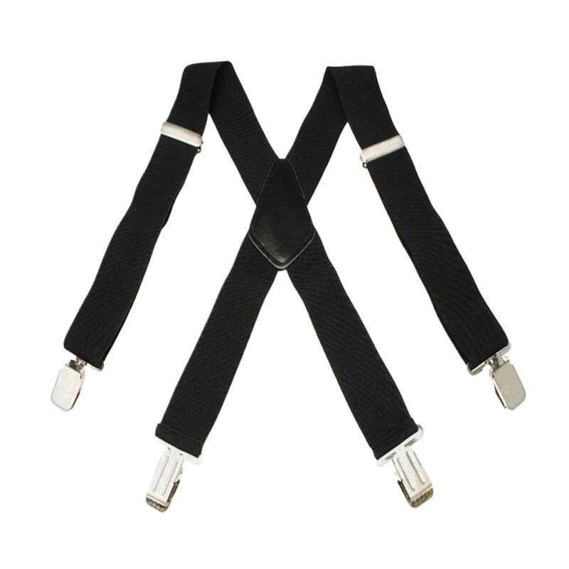 Men's Suspenders With 5cm Widened And Comfortable Elastic Straps, Adjustable 4 Clips For Trousers, Classic Black Suspenders Elastic X-Back