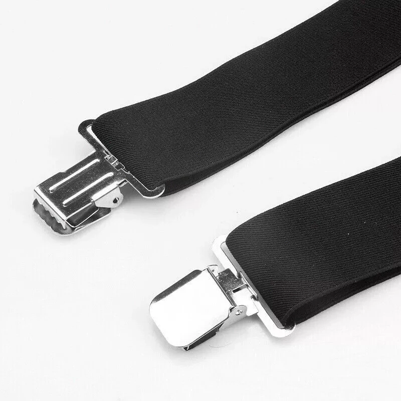Men's Suspenders With 5cm Widened And Comfortable Elastic Straps, Adjustable 4 Clips For Trousers, Classic Black Suspenders Elastic X-Back