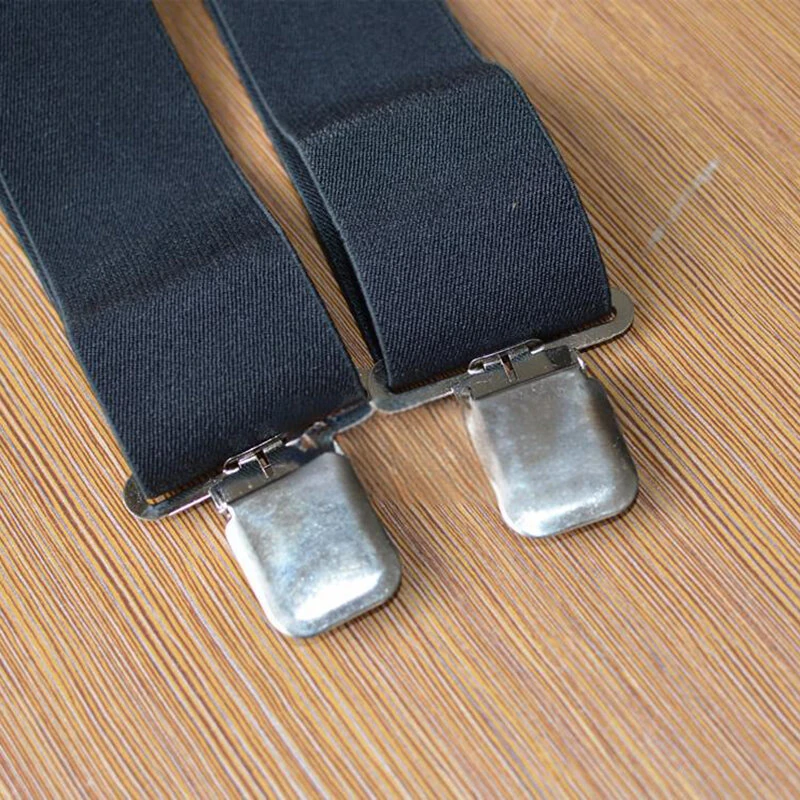 Men's Suspenders With 5cm Widened And Comfortable Elastic Straps, Adjustable 4 Clips For Trousers, Classic Black Suspenders Elastic X-Back