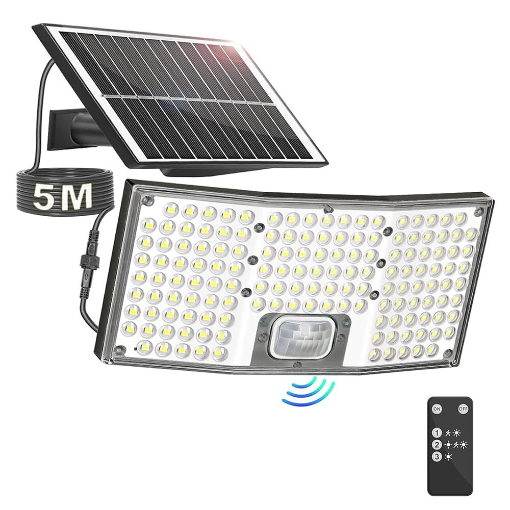 146LED Solar Flood Light with Motion Sensor Split Design 3 Modes Outdoor Security Lighting IP65 Waterproof Remote Control
