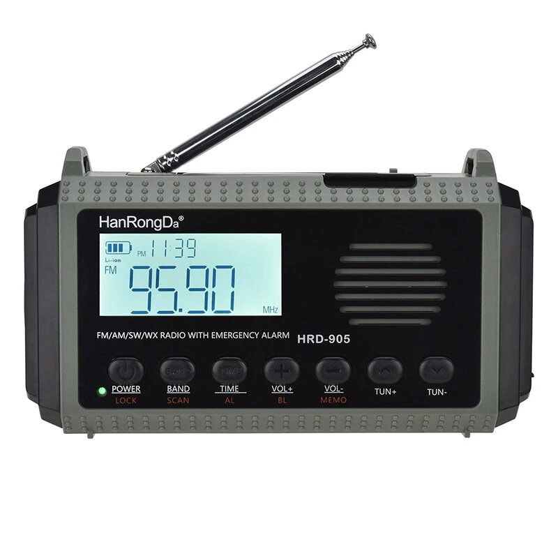 HanRongDa HRD-905 Emergency Radio Solar Crank Power Bank 10000mAh AM FM SW Weather Band LED Flashlight SOS Alarm Portable Survival Gear for Outdoor Camping Essentials