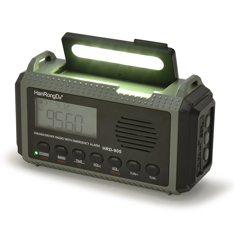 HanRongDa HRD-905 Emergency Radio Solar Crank Power Bank 10000mAh AM FM SW Weather Band LED Flashlight SOS Alarm Portable Survival Gear for Outdoor Camping Essentials