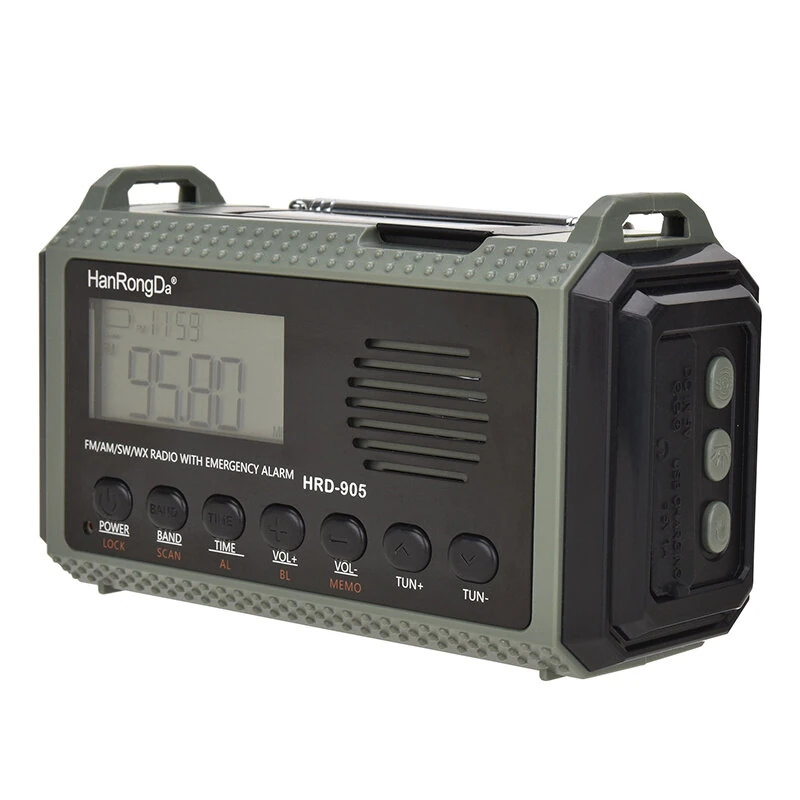 HanRongDa HRD-905 Emergency Radio Solar Crank Power Bank 10000mAh AM FM SW Weather Band LED Flashlight SOS Alarm Portable Survival Gear for Outdoor Camping Essentials