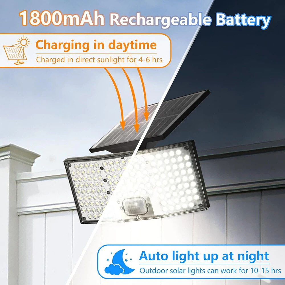 146LED Solar Flood Light with Motion Sensor Split Design 3 Modes Outdoor Security Lighting IP65 Waterproof Remote Control