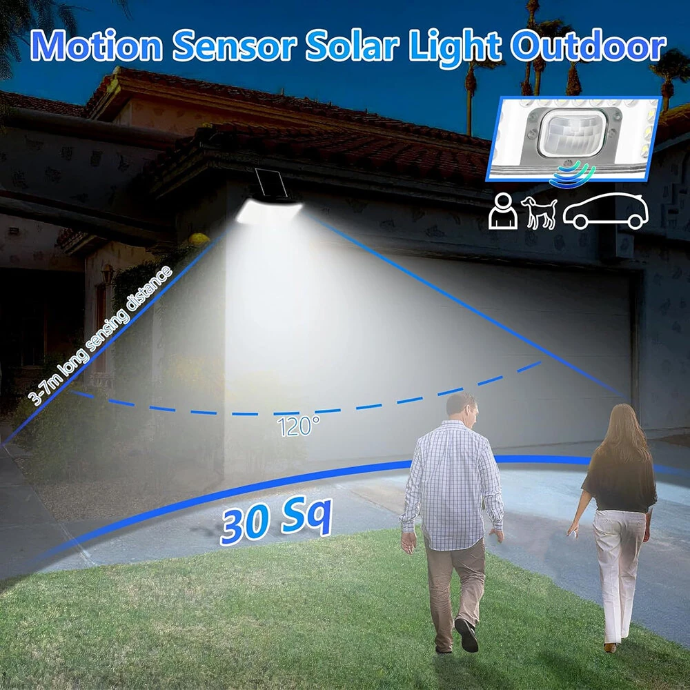 146LED Solar Flood Light with Motion Sensor Split Design 3 Modes Outdoor Security Lighting IP65 Waterproof Remote Control