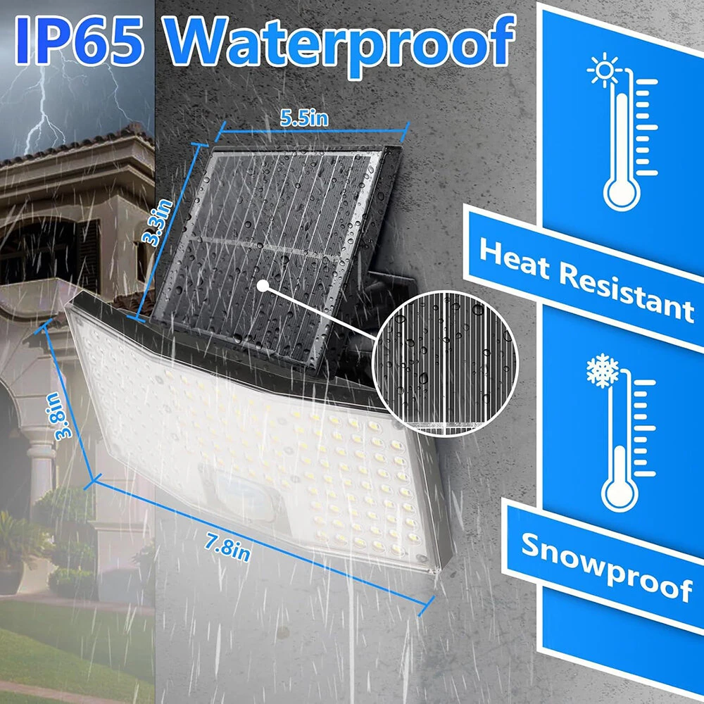 146LED Solar Flood Light with Motion Sensor Split Design 3 Modes Outdoor Security Lighting IP65 Waterproof Remote Control