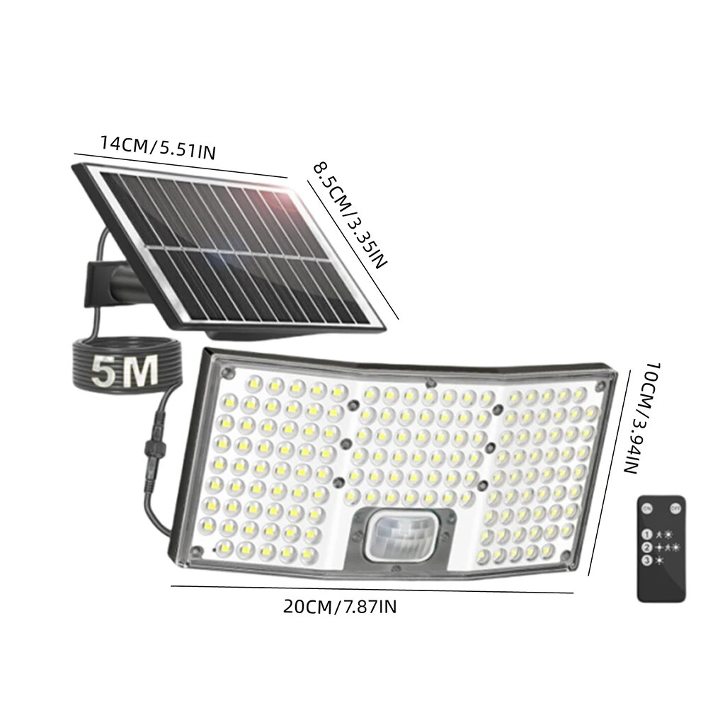 146LED Solar Flood Light with Motion Sensor Split Design 3 Modes Outdoor Security Lighting IP65 Waterproof Remote Control