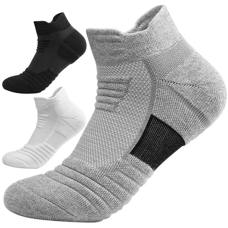 5 Pairs Men's Sports Socks, Towel Basketball Socks, Wicking Sweat Breathable Running Cycling Socks, High Elastic Outdoor Activities Ankle Socks