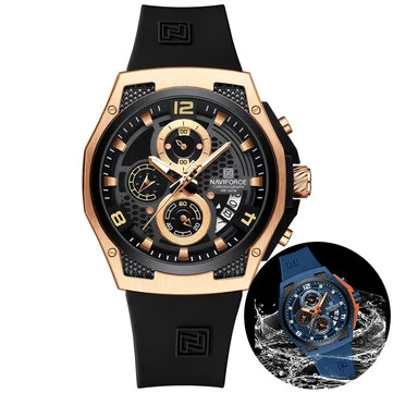 NAVIFORCE Men's Luxury Quartz Watch Waterproof Silicone Strap High Quality Sport Wristwatch for Active Lifestyle