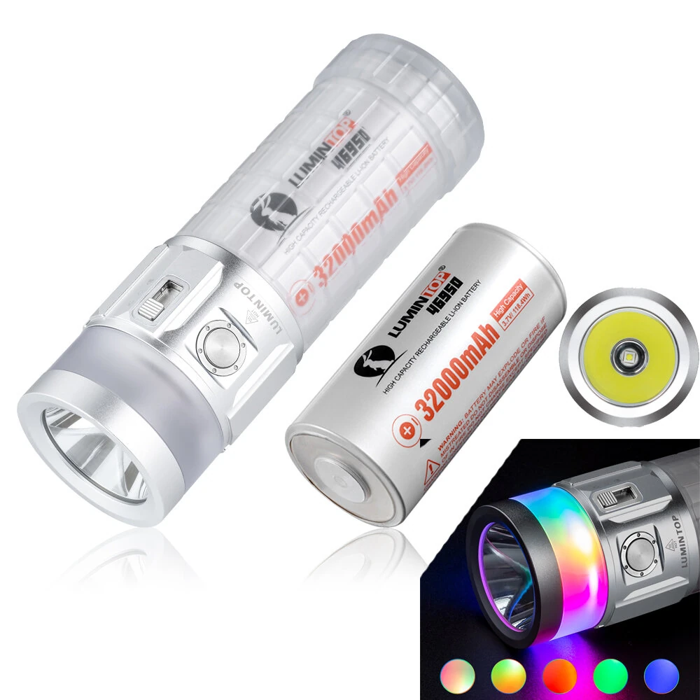 Lumintop Rainbow 2.0 LED+RGB Flashlight 3000LM 1000M 46950 32000mAh Battery USB-C Rechargeable Camping Flashlight