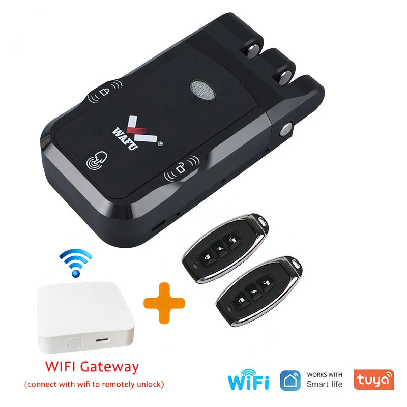 WAFU 026 Home Invisible Remote Control Security Door Lock Graffiti Smart Electronic Lock No Hole Design Dual System Dual Motor