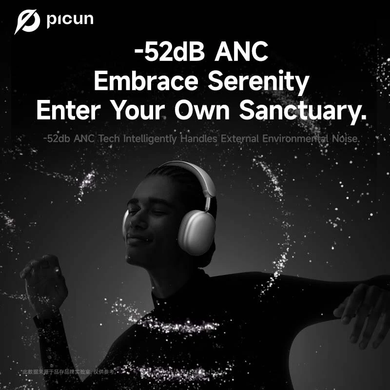 PICUN F8 Pro Wireless bluetooth 5.4 Headset Dual Noise Reduction Headphone ANC ENC Noise Cancelling 40mm Titanium-Plated Diaphragm Speaker AAC Audio 140H Playback Low Delay Removable Earmuffs Headphones with Mic