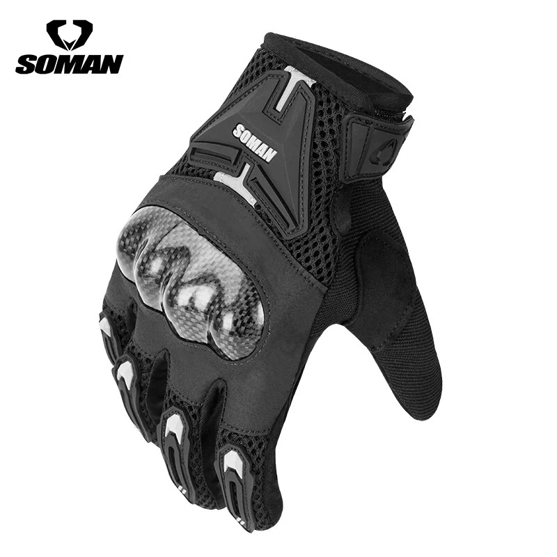 SOMAN Motorcycle Gloves Carbon Fiber Leather Moto Riding Gloves Men Motorbike Protective Gears Motocross
