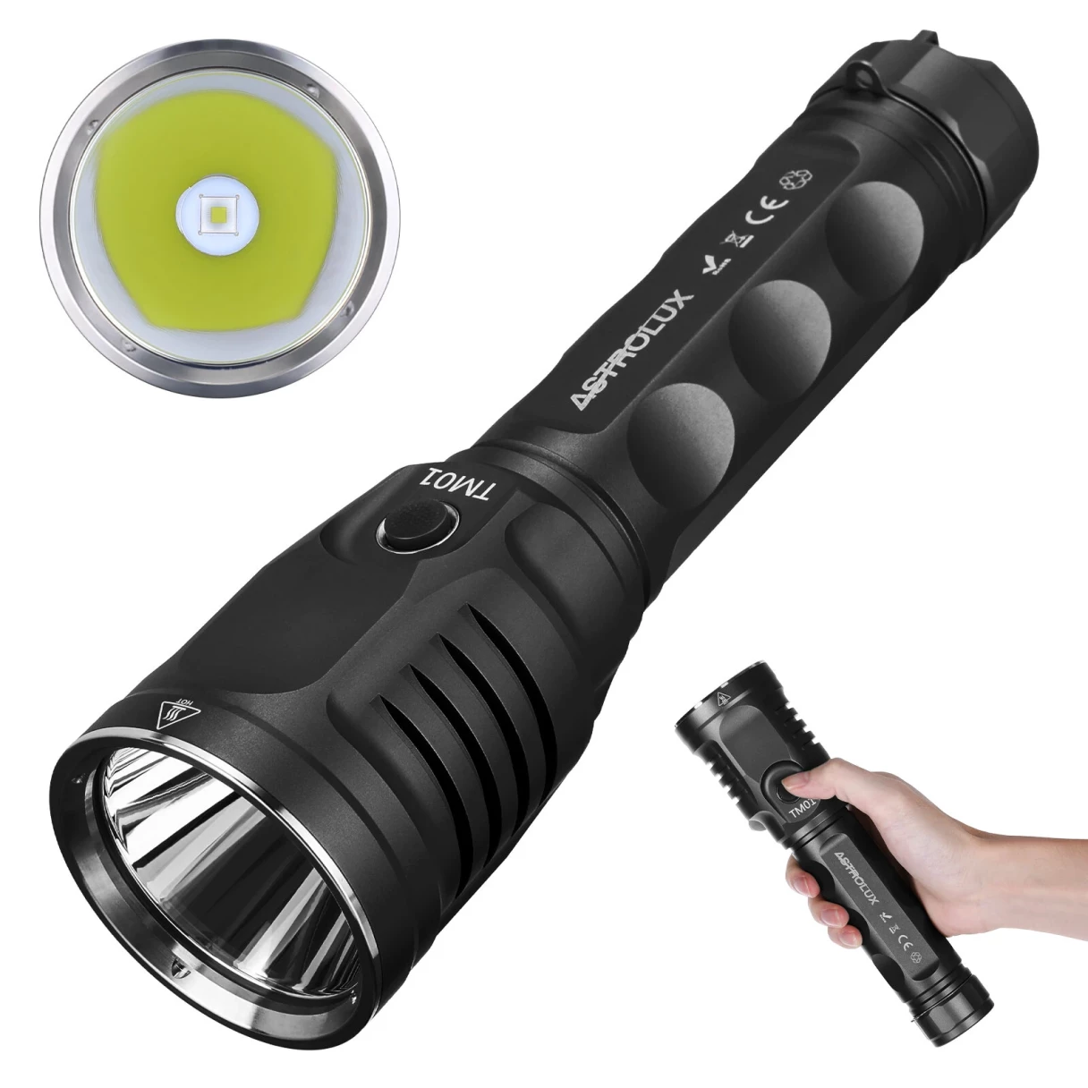Astrolux® TM01 SFT90X LED 6500LM Long-Range Flashlight 1442m Beam for Search & Rescue, Hunting TM03 3* SST40 LED 6000LM Range With a 33140(15000mAh) Li-ion Battery Type-C Charging For Camping Dog Walking Cycling and Backyard Tasks