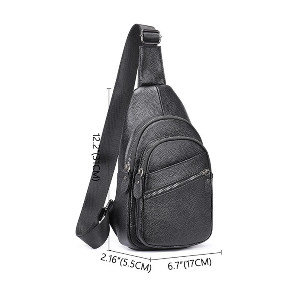 Ekphero Men Genuine Leather Chest Pack Casual Sport Sling Shoulder Backpack Fashion Crossbody Bags Black Travel Chest Bag