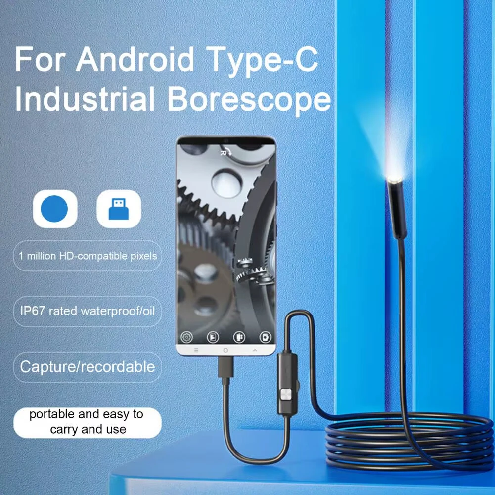 5.5mm HD Car Endoscope Camera 1m/5m/10m Micro 8 LED IP67 Waterproof Industrial Smartphone Camera USB Type C