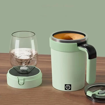 IPRee 380ML Detachable Automatic Magnetic Stirring Mug with Straw & Lid Stainless Steel Waterproof USB Electric Mixing Coffee Mug