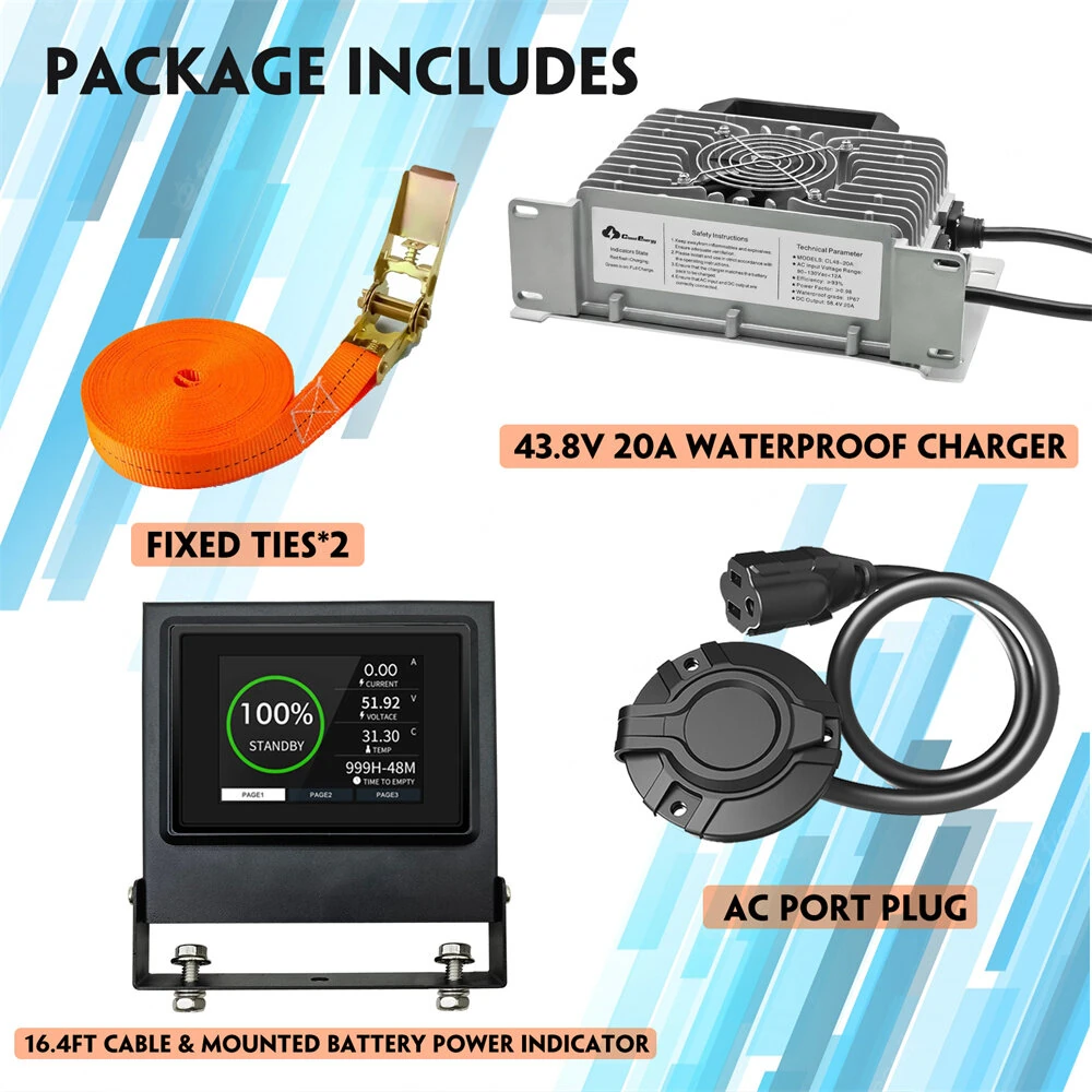 [EU Direct] Cloudenergy 48V 105Ah LiFePO4 Battery for Golf Carts & Solar Storage, 5370Wh Energy, 6000+ Cycles, Built-in 250A BMS, LCD Display Bluetooth, In Series/Parallel, Perfect for Replacing Most Backup Power RV Boats Solar Trolling Motor, Off-Grid