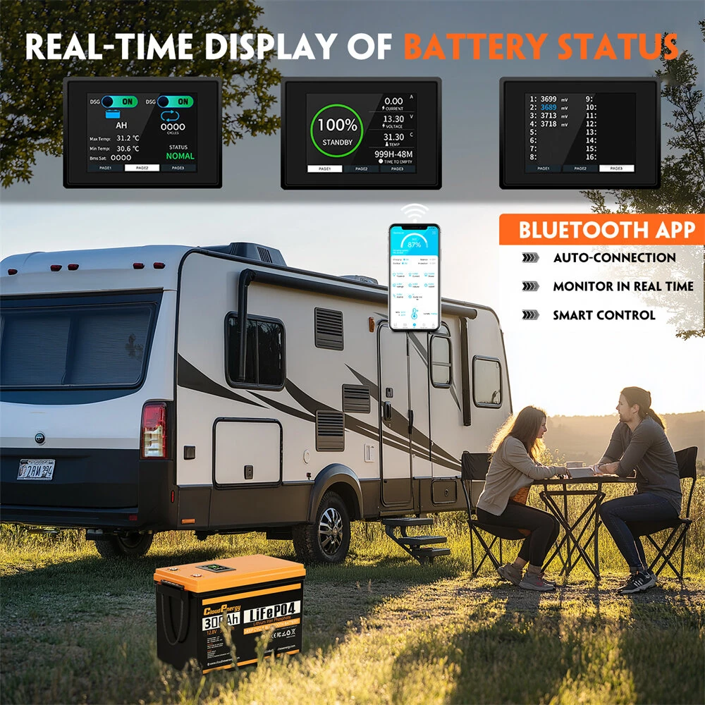 [EU Direct] Cloudenergy 12V 300Ah LiFePO4 Battery Pack with LCD Display Bluetooth Connect, 3840Wh Energy, 6000+ Cycles, Built-in 200A BMS, Support in Series/Parallel, Replacing Most of Backup Power, RV, Boats, Solar, Trolling motor, Off-Grid, DPCL12-300B