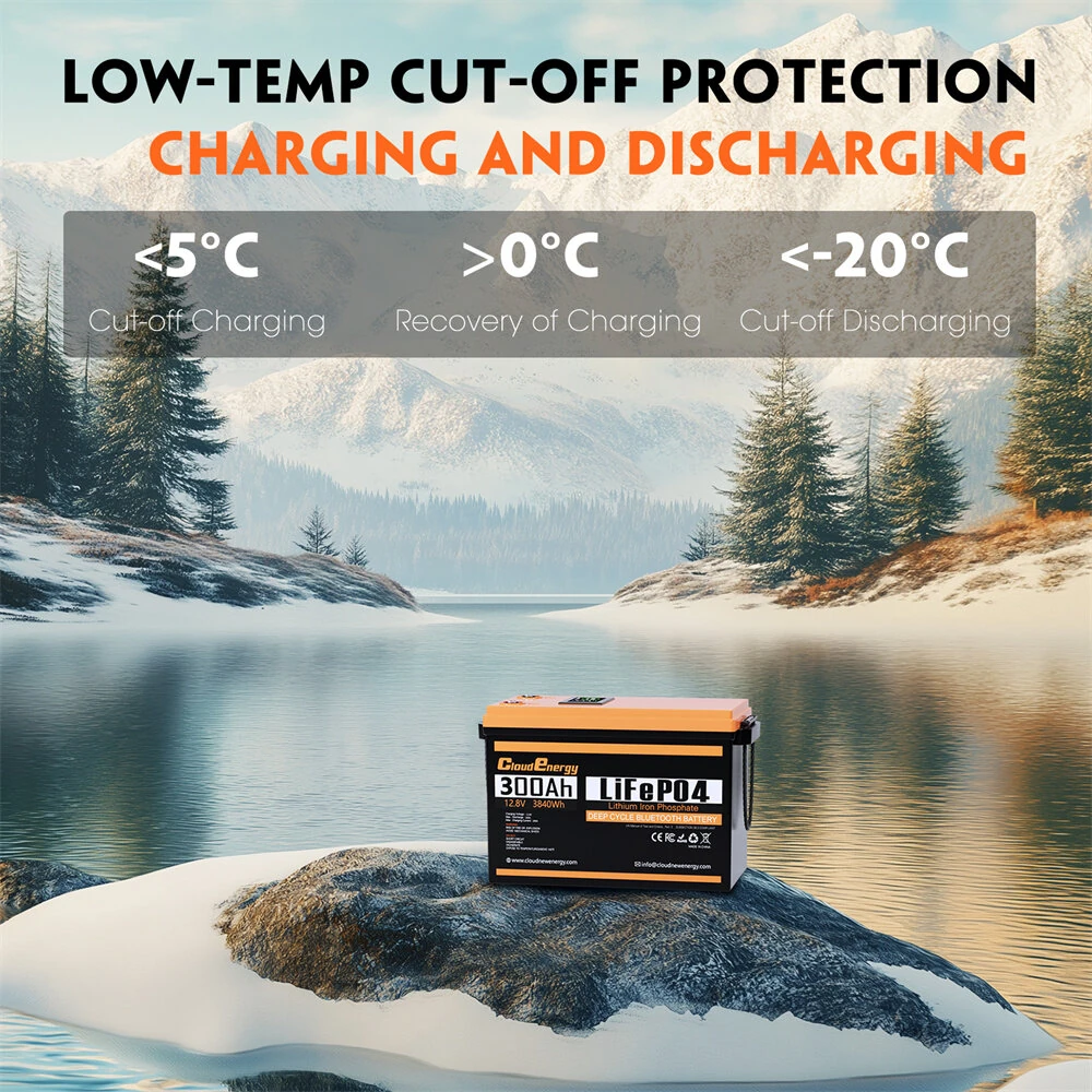 [EU Direct] Cloudenergy 12V 300Ah LiFePO4 Battery Pack with LCD Display Bluetooth Connect, 3840Wh Energy, 6000+ Cycles, Built-in 200A BMS, Support in Series/Parallel, Replacing Most of Backup Power, RV, Boats, Solar, Trolling motor, Off-Grid, DPCL12-300B