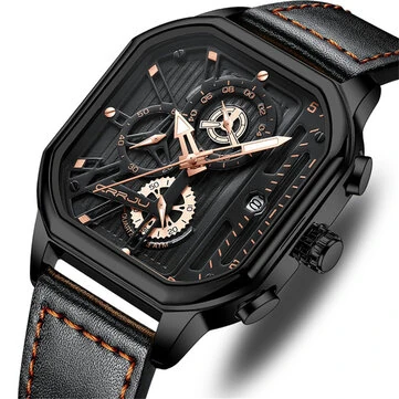 CRRJU Men's Luminous Waterproof Sports Watch Square Dial Chronograph Business Casual Quartz Wristwatches