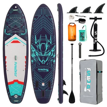 [EU Direct] FunWater 350*90*15CM Longer Wider ISUP Inflatable Stand Up Paddle Board Surfboard For Solor Adventure Fimaly Touring Unisex Adult Paddle Board SUPFW50A,SUPFW50B,SUPFW50C