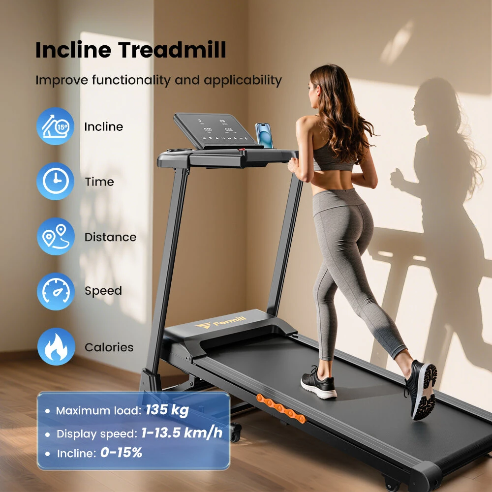 [EU Direct] Formill FT61 3.0HP Folding Treadmill - 13.5km/h Speed | 15° Incline | 300lbs Load | LED Display | Ultra-Quiet | Pro-Level Cushioning for Home Office Workout