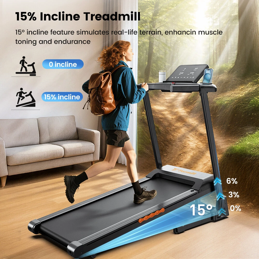 [EU Direct] Formill FT61 3.0HP Folding Treadmill - 13.5km/h Speed | 15° Incline | 300lbs Load | LED Display | Ultra-Quiet | Pro-Level Cushioning for Home Office Workout