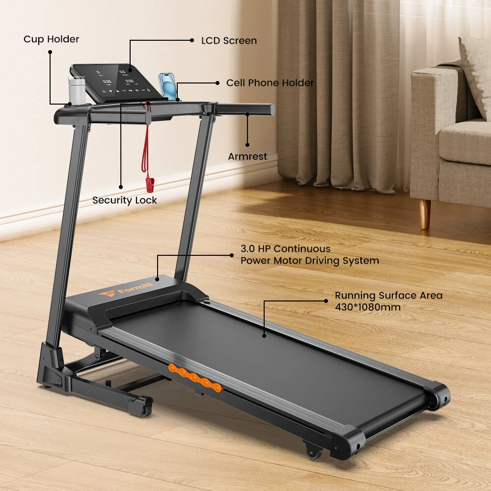 [EU Direct] Formill FT61 3.0HP Folding Treadmill - 13.5km/h Speed | 15° Incline | 300lbs Load | LED Display | Ultra-Quiet | Pro-Level Cushioning for Home Office Workout