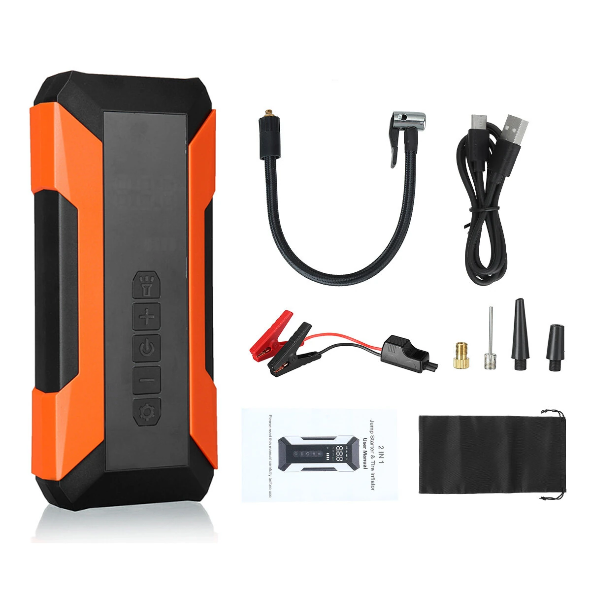 2 IN 1 Car Tire inflator Jump Starter 3000A/3.7V/29.6Wh Air Pump for Car Motorcycle Bicycle Basketball with LED SOS Light