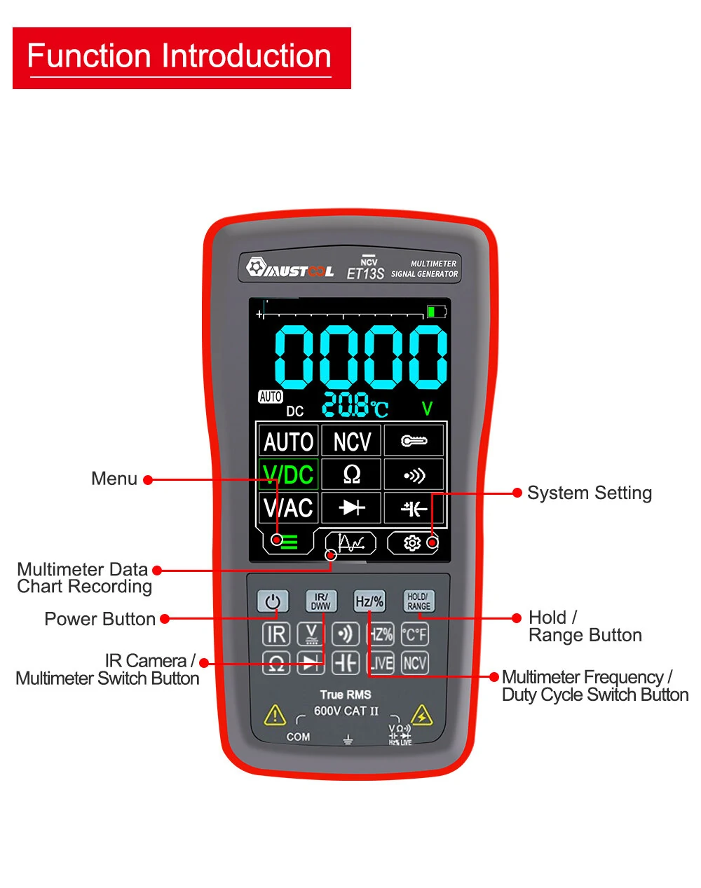 Mustool MT13S 2 In 1 192*192 Thermal Imager Multimeter 10000 Counts 2.8 Inch Touch Screen Electric Circuit Automobile Inspect IR Thermal Camera Multimeter