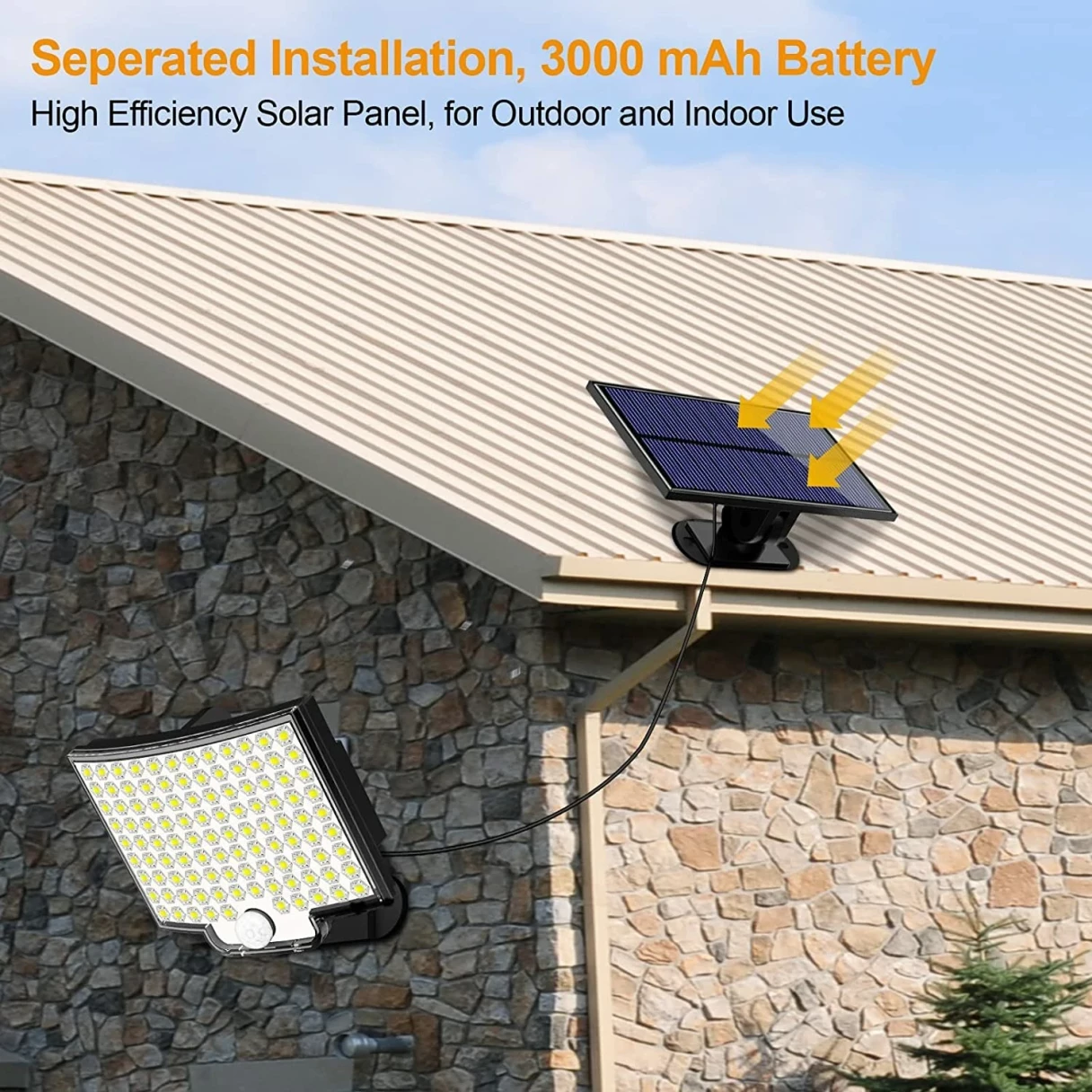 Elfeland Solar Light Outdoor 106 LED Super Bright Motion Sensor Solar Strong Power LED Garden Wall Lamp IP65 Waterproof 4 Working Modes