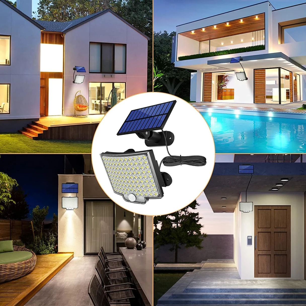 Elfeland Solar Light Outdoor 106 LED Super Bright Motion Sensor Solar Strong Power LED Garden Wall Lamp IP65 Waterproof 4 Working Modes