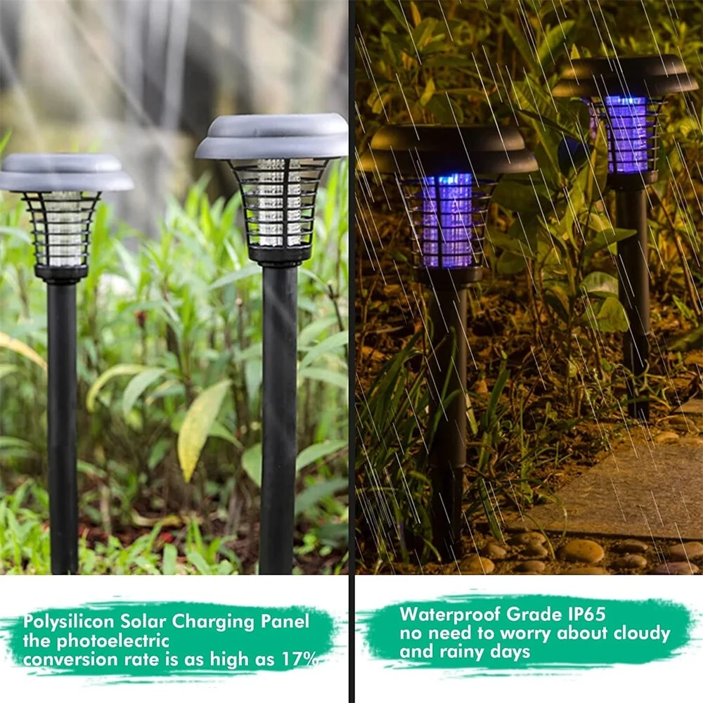 Elfeland Solar Powered Mosquito Killer Lawn Light Outdoor Zapper IP65 Waterproof UV Attraction & Electric Grid for Garden