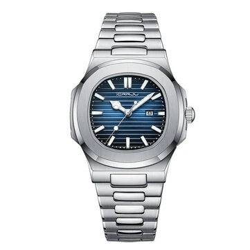 CRRJU Men's Quartz Watch Stainless Steel Band Waterproof Luminous Square Dial Business Casual Fashion Date Wristwatch