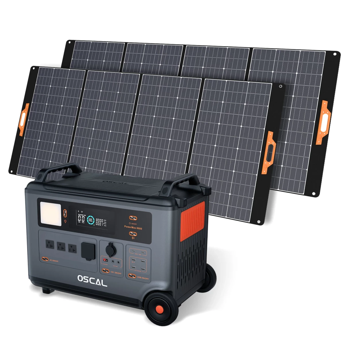 Blackview Oscal Powermax6000 Rugged Power Station with PM400 400W Foldable Solar Panel Set 3600Wh to 57600Wh LiFePO4 Battery Pack Power Station with 14 Outlets 5 LED Light Modes Morse Code Roller Power Backup for Emergency Communication Camping House