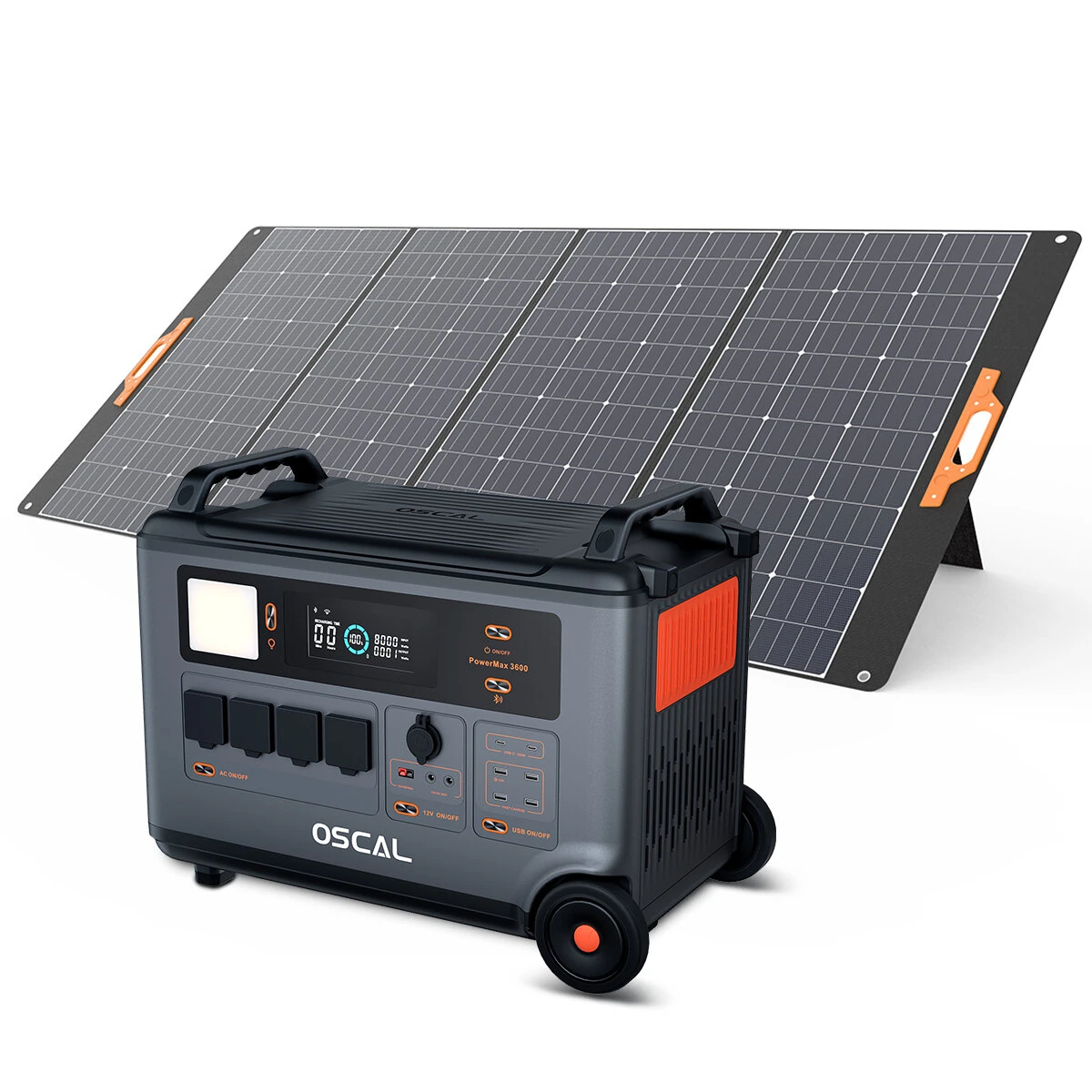 Blackview Oscal Powermax6000 Rugged Power Station with PM400 400W Foldable Solar Panel Set 3600Wh to 57600Wh LiFePO4 Battery Pack Power Station with 14 Outlets 5 LED Light Modes Morse Code Roller Power Backup for Emergency Communication Camping House