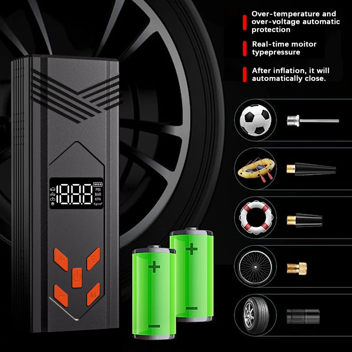 4 IN 1 Jump Starter with Air Compressor Tire Inflator Air Pump LCD Display 3000A/3.7V/29.6Wh Power Bank with LED Light