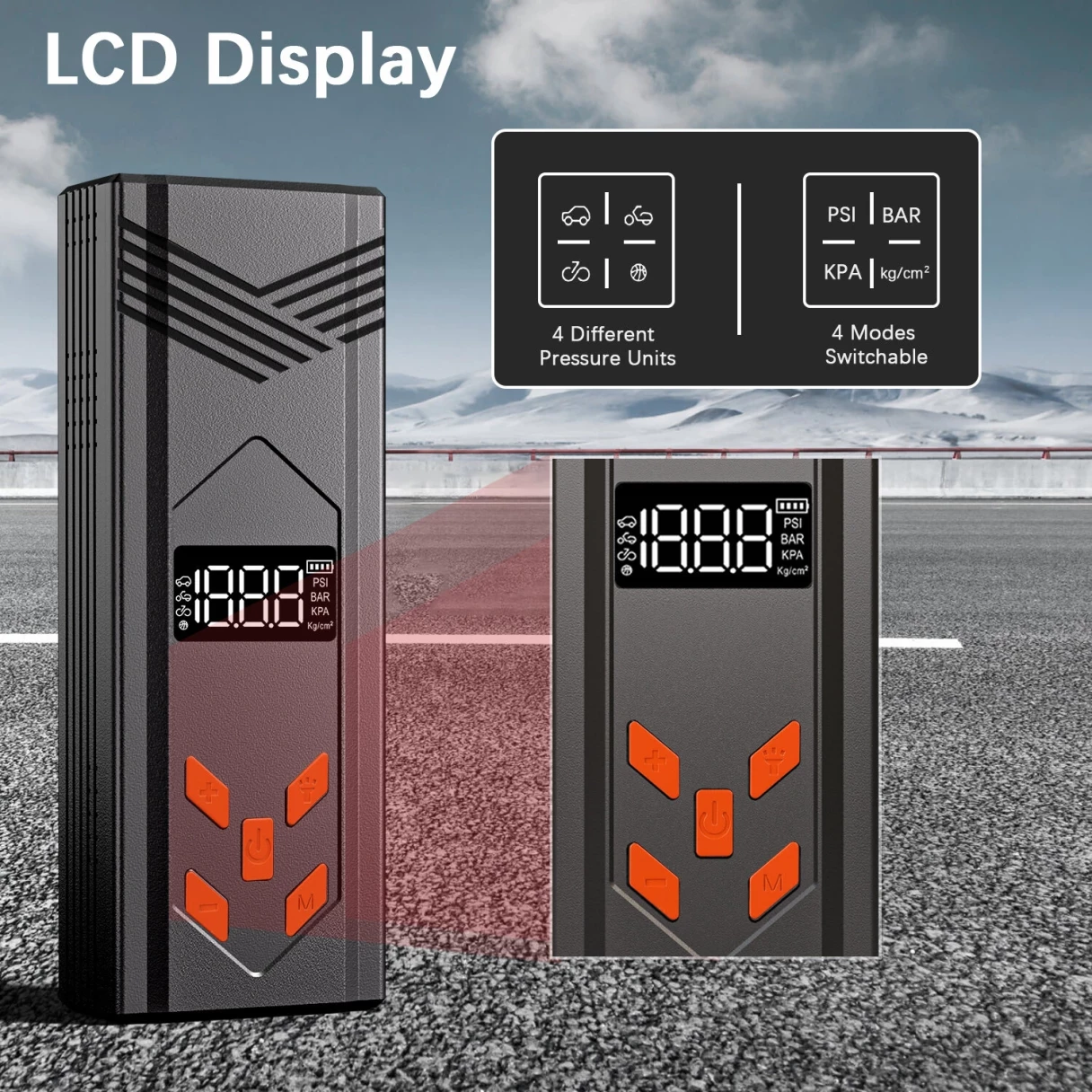 4 IN 1 Jump Starter with Air Compressor Tire Inflator Air Pump LCD Display 3000A/3.7V/29.6Wh Power Bank with LED Light