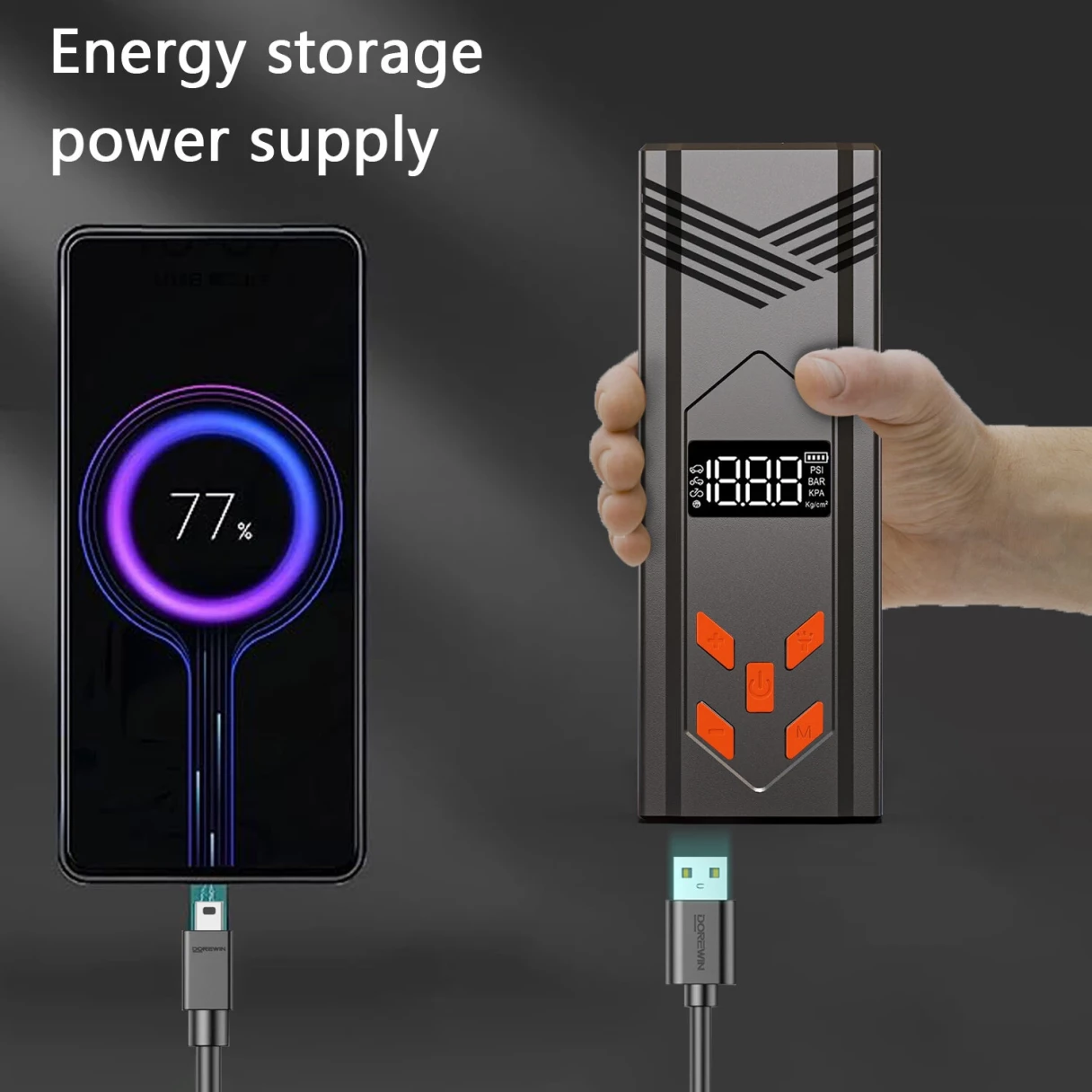 4 IN 1 Jump Starter with Air Compressor Tire Inflator Air Pump LCD Display 3000A/3.7V/29.6Wh Power Bank with LED Light