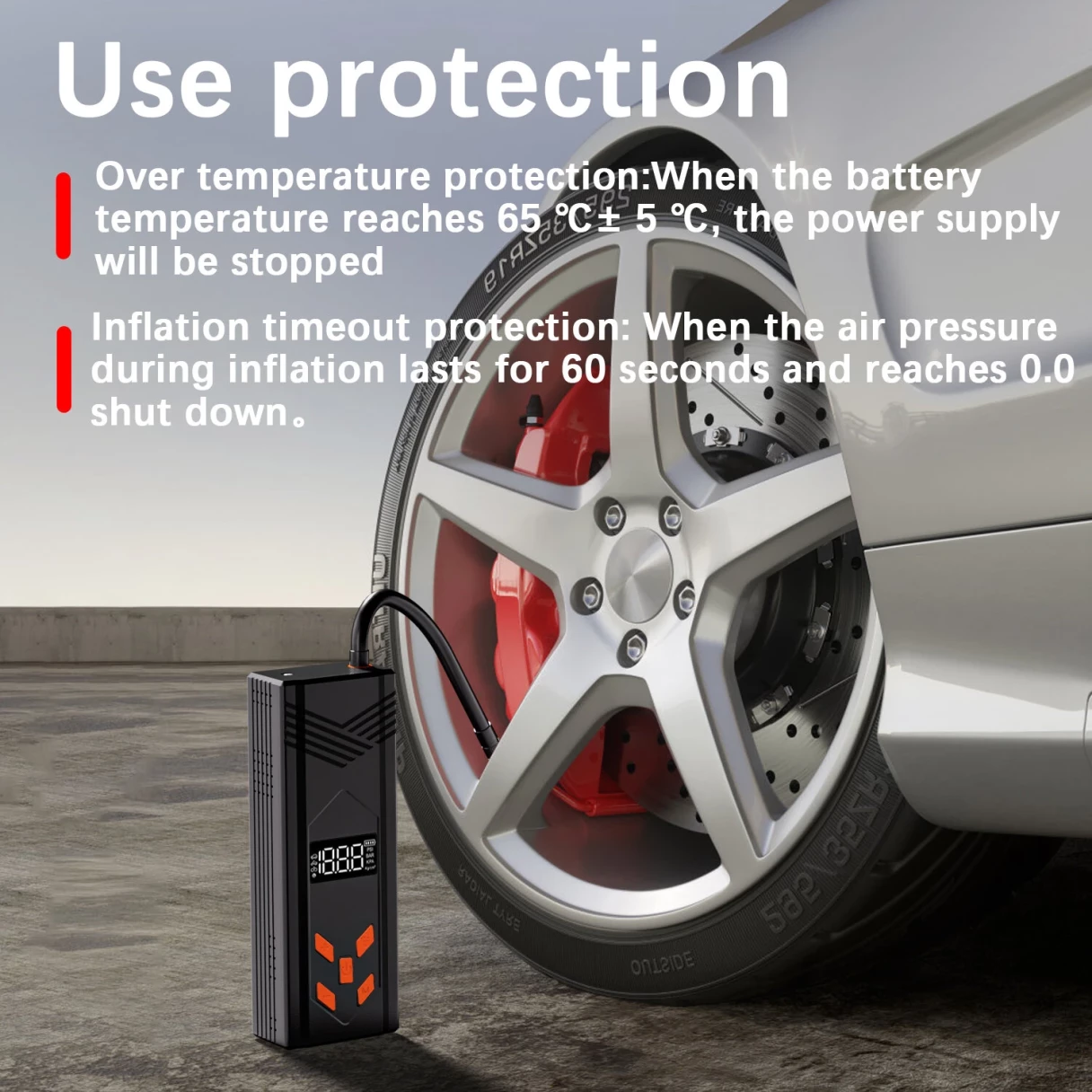 4 IN 1 Jump Starter with Air Compressor Tire Inflator Air Pump LCD Display 3000A/3.7V/29.6Wh Power Bank with LED Light