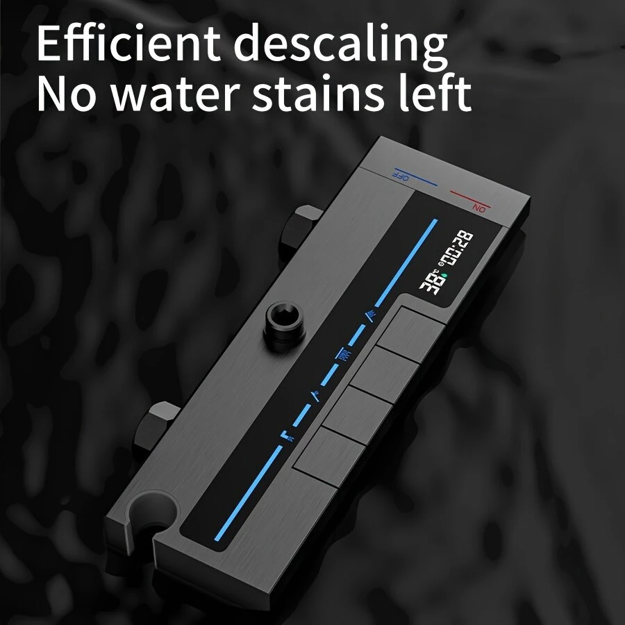 Space Aluminum Digital Display Square Shower Set Piano Button Bathroom Booster Shower Head System With Ambient Light Wall Mount Bracket Bathroom Faucets