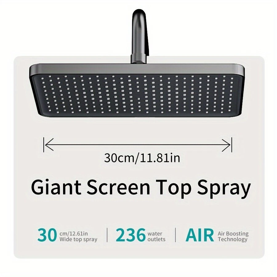 Space Aluminum Digital Display Square Shower Set Piano Button Bathroom Booster Shower Head System With Ambient Light Wall Mount Bracket Bathroom Faucets
