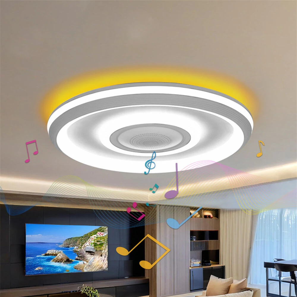 [EU Direct] Elfeland LED Smart Music Ceiling Light with RGB Ambient Backlight Built-in Bluetooth Speaker APP & Remote Control for Bedroom Living Room