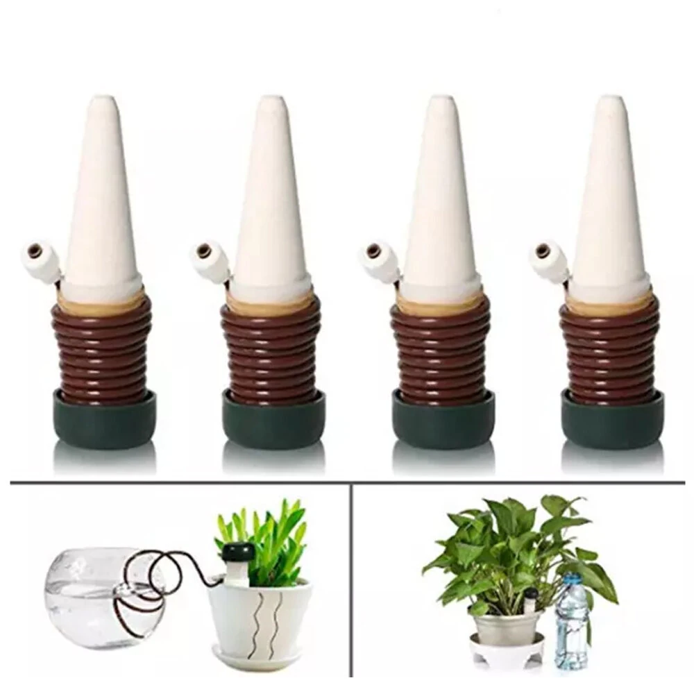 4Pcs Vacation Plant Waterer Ceramic Self Watering Spikes Automatic Plant Drip Irrigation Water Stake For Garden Vegetable Garden Drip Watering System
